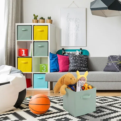 Miniatura 6 de Stero - Contenedores de tela para almacenamiento de 13x13x13 pulgadas, paquete de 6 cubos de almacenamiento de colores divertidos con asas, cestas