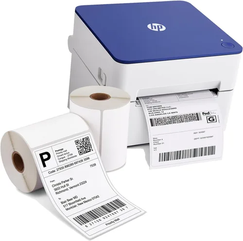 HP Impresora de Etiquetas de Envío 4x6 Térmica Directa de Grado Comercial, Impresora de 203 DPI con Etiquetas de 4" x 6" (2 Rollos de 250 Hojas por