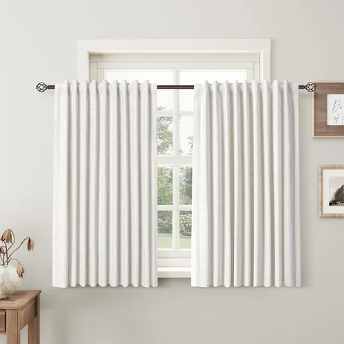 Miniatura 36 de Natural Linen 100% Blackout Curtains for Bedroom 98 Inch Length 2 Panels Set Back Tab Cream Neutral Farmhouse Living Room Darkening Curtain Track