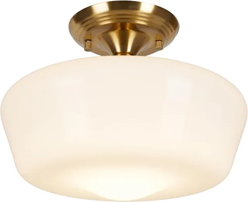 Miniatura 9 de Lámpara de techo estilo casa escolar semiempotrada con bombilla regulable y control remoto, lámpara de techo moderna dorada de 12" con pantalla