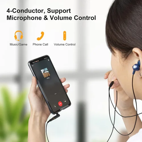Miniatura 4 de CableCreation Adaptador de audio angular de 0.138 in, conector de auriculares estéreo TRRS de 1/8 macho a hembra compatible con auriculares