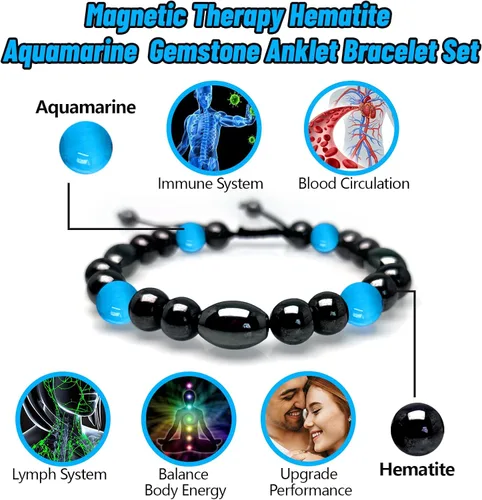 Miniatura 5 de Juego de pulseras tobilleras de terapia de hematita, Piedra