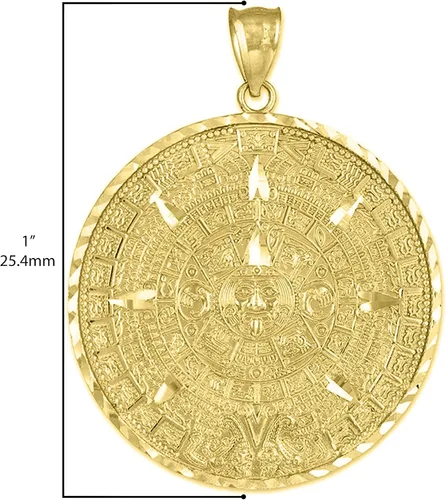 Miniatura 4 de 14K Yellow Gold Round Aztec Mayan Calendar Charm Pendant - Choice of Pendant