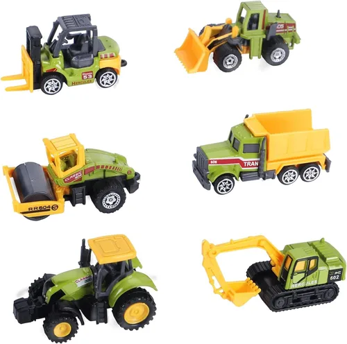 ANDOLO Mini camiones de construcción, juguetes de construcción pequeños, 6 piezas, vehículos de construcción, juguetes de tractor, juguete de