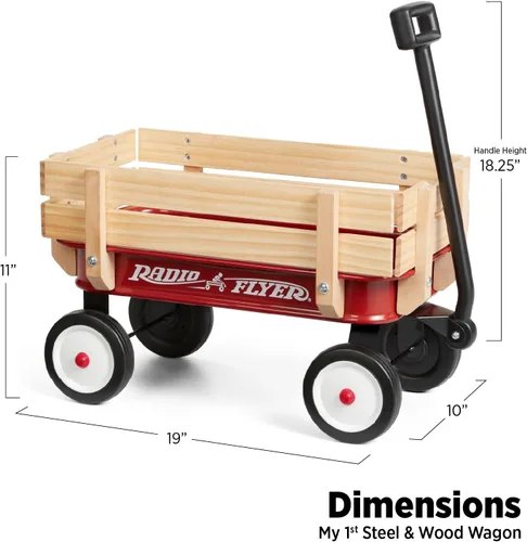 Miniatura 4 de Radio Flyer Mini vagón de acero y madera para niños, vagón de juguete de 19 pulgadas para niños de 1.5 años en adelante, versión de tamaño de juego