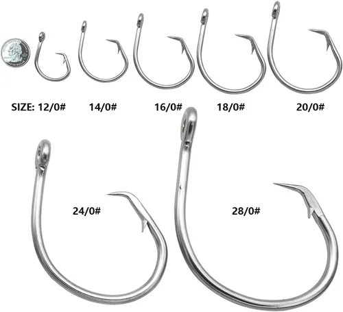 Miniatura 5 de Gancho de pesca gigante 6/0-28/0 Ganchos circulares forjados en línea Tiburón y pez espada y atún gancho de acero inoxidable Gancho de caza grande