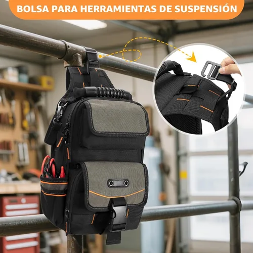 Miniatura 4 de Bolsa de herramientas para electricistas Trahzia, organizador de herramientas HVAC con cremallera, asa ergonómica y correa de hombro para técnicos