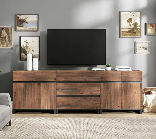 Miniatura 3 de WAMPAT Moderno soporte de TV para televisores de hasta 100 pulgadas, consola de TV 3 en 1 con estantes ajustables y 3 cajones, consola multimedia