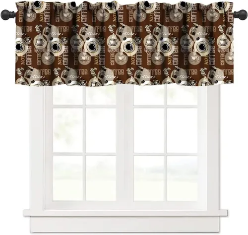 Cenefa de cortina para ventana con temática de café, estilo retro, cenefa para cocina, comedor, cafetería, tienda, comedor, comedor, comedor,