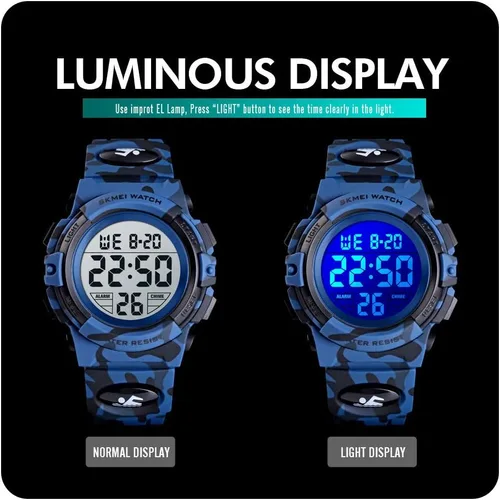 Miniatura 5 de FIZILI Reloj digital deportivo impermeable para niños, reloj despertador de 1224 H, cronómetro, calendario de 3 a 15 años, reloj de pulsera