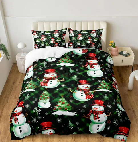 Miniatura 22 de Herside Juego de funda de edredón de Navidad, tamaño Queen, colorido patrón navideño impreso, bonita decoración navideña, microfibra suave, funda