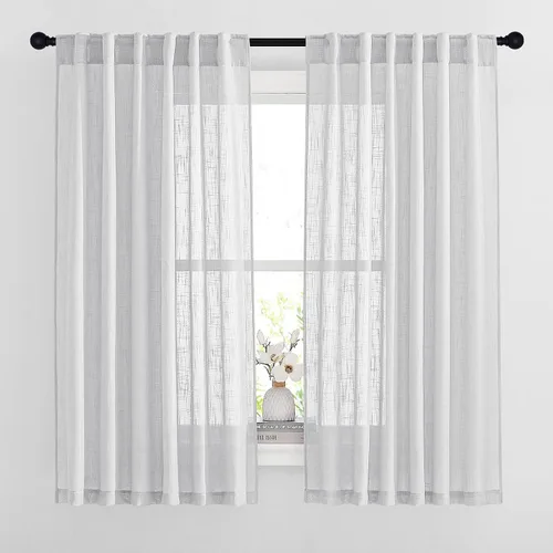 Miniatura 48 de NICETOWN Cortinas de lino semitraslúcidas para dormitorio, bolsillos para barra y pestaña trasera, tratamientos de ventana transparentes de lino