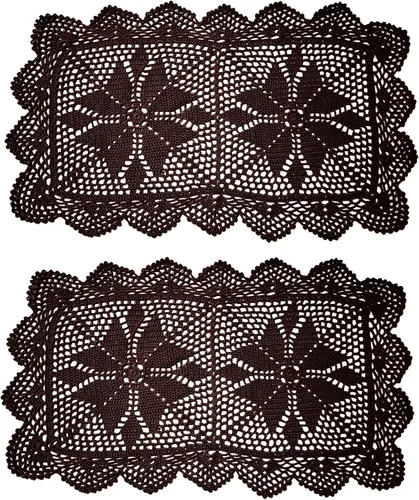 Miniatura 44 de Manteles individuales rectangulares de encaje de ganchillo de 12 x 21 pulgadas, hechos a mano, para comedor y cocina, camino de mesa