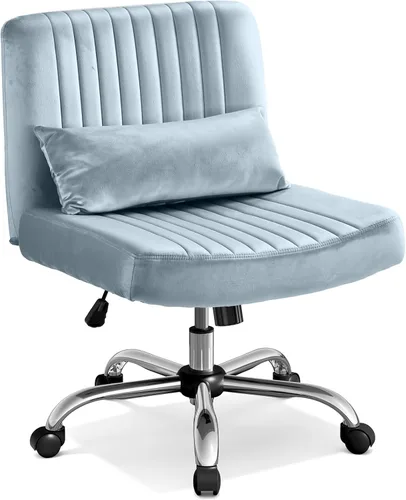 Miniatura 11 de Silla de oficina cruzada con ruedas, silla de escritorio de terciopelo con patas cruzadas para dormitorio, silla de computadora sin brazos, moderna