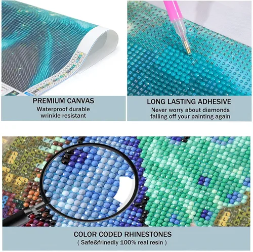 Miniatura 7 de QAZWSX Kits de pintura de diamantes de cerezo en flor de cerezo, pintura de diamante, kit de arte de cristal de diamante redondo completo
