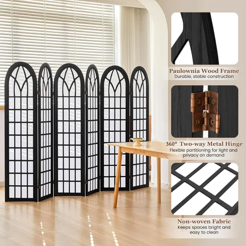 Miniatura 2 de Divisor de habitación japonés de 6 paneles, 94.5 pulgadas de ancho x 66.9 pulgadas de alto, pantalla de privacidad plegable estilo Shoji, divisor