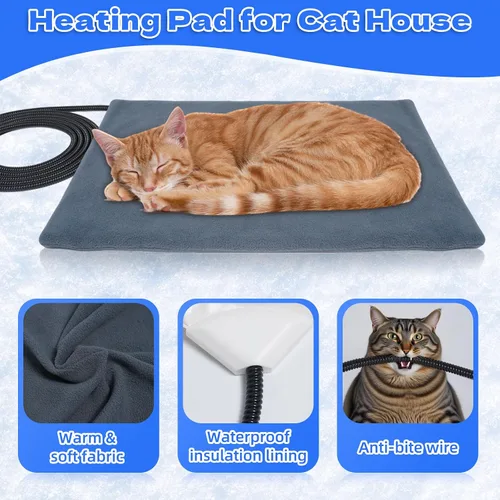 Miniatura 4 de Casa Grande con Calefacción para Gatos de Exterior, Casa Elevada para Gatos al Aire Libre Resistente a la Intemperie con Almohadilla Térmica
