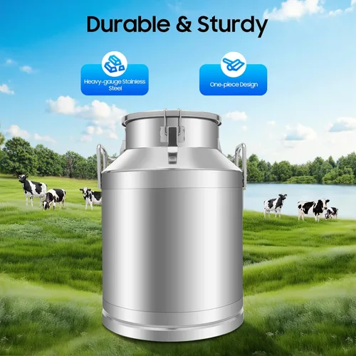 Miniatura 4 de Lata de leche de acero inoxidable de 13.3 galones, cubo de leche resistente con mango ergonómico y tapa hermética, recipiente sólido de líquido SS