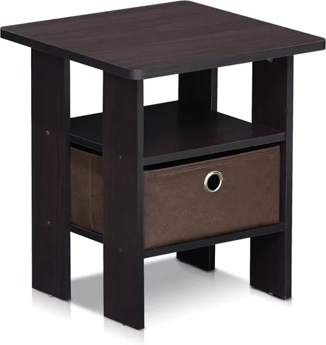 Miniatura 43 de Mesa de noche con cajón Furinno, Madera, Marrón oscuro/Negro