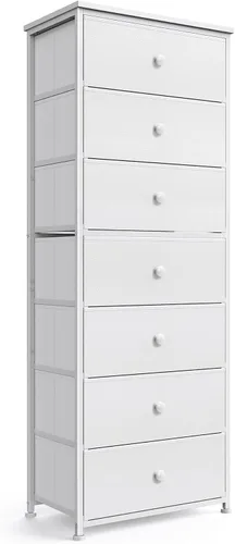 Miniatura 12 de Mifuro Cómoda alta para dormitorio con 6 cajones, torre organizadora de almacenamiento vertical, cómoda con cubos de tela, marco de acero, parte
