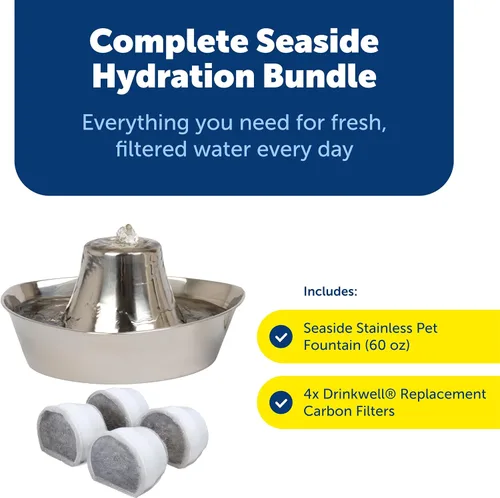 Miniatura 2 de PetSafe Seaside - Fuente de acero inoxidable para gatos y perros, filtros de agua adicionales y 1 bomba incluida, la torre crea un flujo relajante