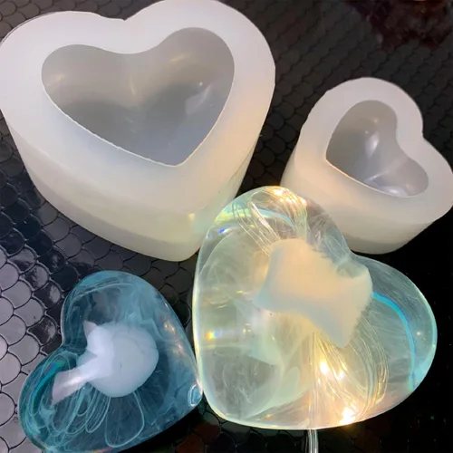 Miniatura 6 de WANDIC Moldes de silicona – 2 moldes de jabón 3D en forma de corazón para manualidades de jabón hechas a mano y resina