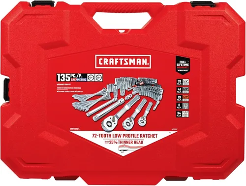 Miniatura 3 de CRAFTSMAN Juego de herramientas mecánicas de 135 piezas, encastre de 1/4, 1/2 y 3/8 pulgadas, juego de llave de dado SAE y métrico con estuche