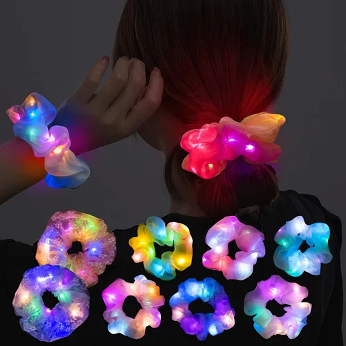 8 piezas de scrunchies LED para mujeres - Scrunchy, scrunchies iluminados para niñas, ligas de hilo coloridas, accesorio para el cabello que brilla