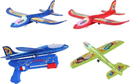 Miniatura 9 de Paquete de 3 lanzadores de aviones de juguete para niños, planeador de espuma ligera LED con lanzador de avión para jugar al aire libre, juguete