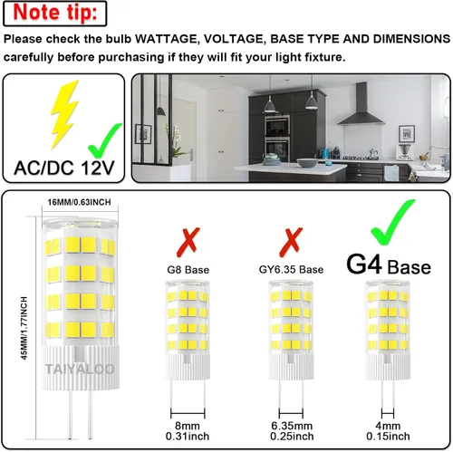 Miniatura 8 de TAIYALOO Bombilla LED G4 de 5 W 5000 K, luz diurna blanca bi-pin T3 JC tipo 12 V CA/CC 40 W, equivalente a halógeno, no regulable para iluminación