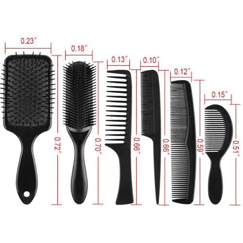 Miniatura 4 de SIQUK Juego de 6 cepillos para el cabello, cepillo de paleta para desenredar el cabello y peines negros para hombres y mujeres, cabello húmedo