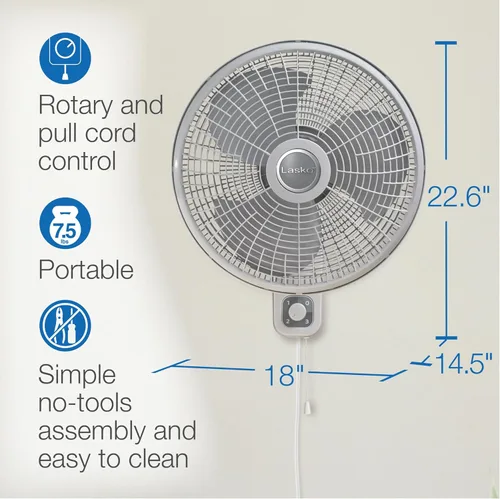 Miniatura 6 de Lasko Ventilador oscilante de montaje en pared de 3 velocidades de 16" para uso en interiores, M16900, gris claro