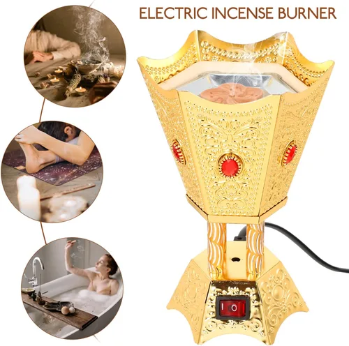 Miniatura 8 de FOMIYES Quemador de incienso eléctrico, estilo Oriente Medio, incensario portátil para oficina y decoración del hogar, ideal para yoga, spa