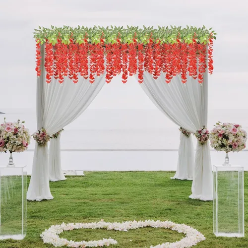 Miniatura 8 de U'Artlines Paquete de 24 (total de 86.4 pies) de imitación de glicina artificial de vid de ratán, guirnalda colgante de flores de seda para Rojo