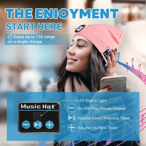 Miniatura 5 de Gorro Bluetooth con luz, unisex, recargable, LED, con auriculares, regalos técnicos para hombres, mujeres, papá
