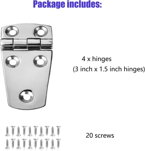 Miniatura 7 de Bisagras de escotilla de barco marino de acero inoxidable, 3 pulgadas x 1.5 pulgadas (2.992 x 1.496 in), 5 agujeros, sin ruido, acero inoxidable 316