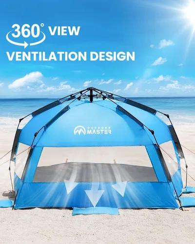 Miniatura 5 de OutdoorMaster Tienda de campaña de playa para 3-4 personas, fácil instalación y portátil, toldo de refugio solar con protección UV UPF 50+, tragaluz