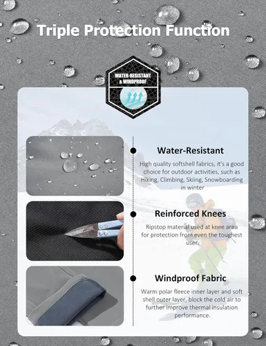 Miniatura 5 de MAGCOMSEN Pantalones de invierno para hombre, con forro polar, resistentes al agua, 4 bolsillos con cremallera, pantalones para exteriores