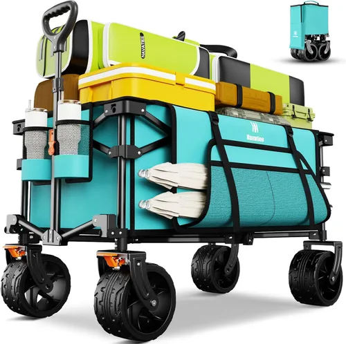Miniatura 13 de Navatiee Big Wheels - Carrito plegable de playa, resistente, con ruedas silenciosas para todo terreno, carrito de comestibles plegable con bolsillo