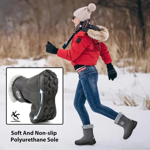Miniatura 5 de Botas de nieve para mujer, zapatos de invierno con forro de piel cálida para mujer, botas de media pantorrilla, antideslizantes, impermeables