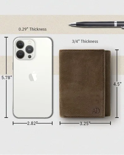 Miniatura 46 de Billetera de triple pliegue con RFID, cuero genuino, delgado, con ventana de identificación, bolsillo frontal, regalo para hombre