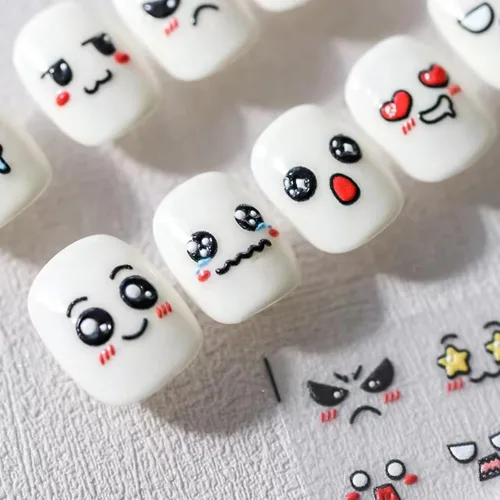 Miniatura 4 de Dedyel Calcomanías de uñas de sonrisa, lindas calcomanías de uñas de dibujos animados 5D en relieve de cara sonriente, calcomanías de uñas Kawaii