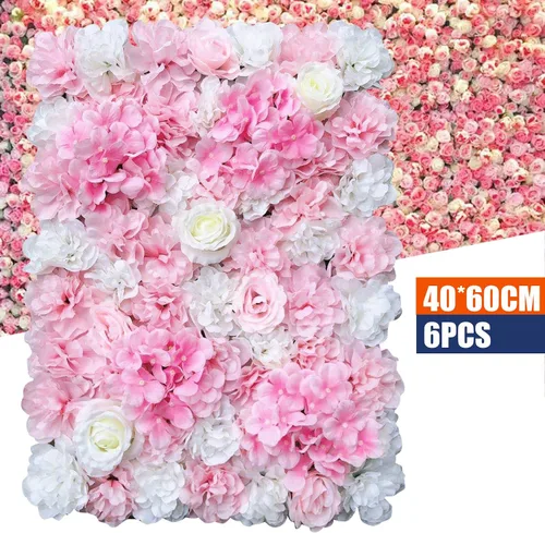 Miniatura 3 de OUKANING Paquete de 6 paneles de pared de flores de seda con rosas de seda, telón de fondo de pared de flores artificiales para interiores