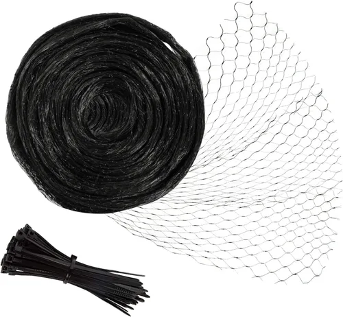 Unves Red para pájaros, 13 x 33 pies, reutilizable, resistente, para árboles frutales, con 50 bridas para cables, red de jardín para plántulas, Negro