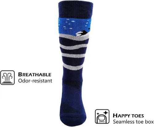 Miniatura 4 de HIGHCAMP 2 pares de calcetines de lana merina para niños de esquí y snowboard, calcetines de nieve de invierno para niños, niños y niñas