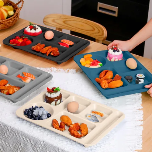 Miniatura 5 de Uiifan 16 platos divididos de trigo grandes de 14.2 pulgadas para adultos, bandejas irrompibles con compartimentos, platos, bandejas de cafetería