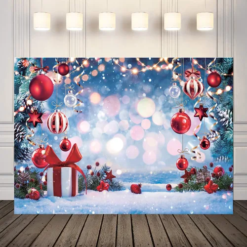 Miniatura 3 de 2.13x1.52m Telón de Fondo de Navidad Sueño de Invierno Maravilla Fotográfica Árbol de Navidad Copo de Nieve Regalo Bola Estrella Roja Telón de Fondo