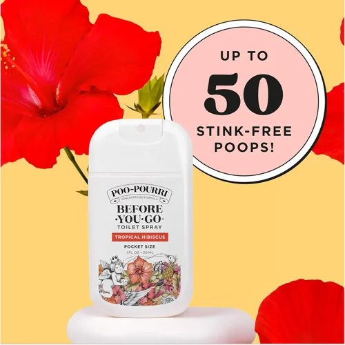 Miniatura 8 de Poo-Pourri Before-You-Go - Aerosol para inodoro de bolsillo, esenciales de viaje, hibisco tropical, 1 onza líquida, hasta 50 usos, desodorante