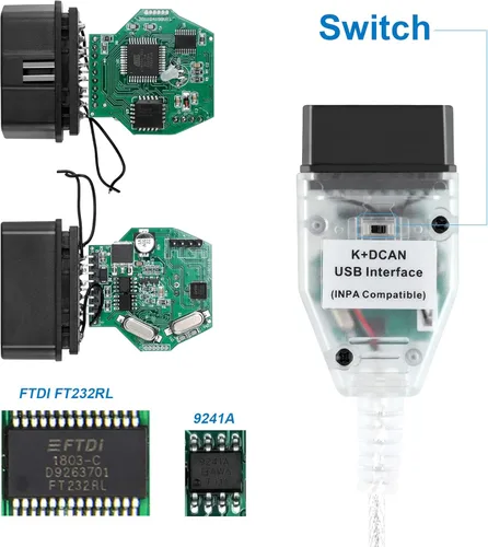 Miniatura 2 de LZLRUN K+CAN K+DCAN Cable de herramienta de escáner de diagnóstico para auto OBD USB Interfaz para BMW con FT232RL (con interruptor)