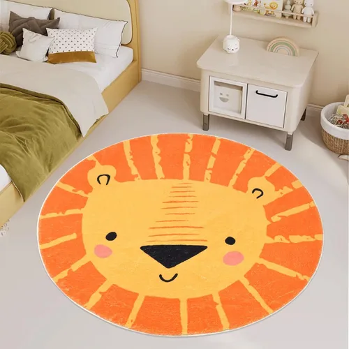 Miniatura 13 de ABREEZE Alfombra redonda de león de 2.6 pies, alfombra de juegos para niños, alfombra de juegos para niños, lavable, antideslizante, con temática